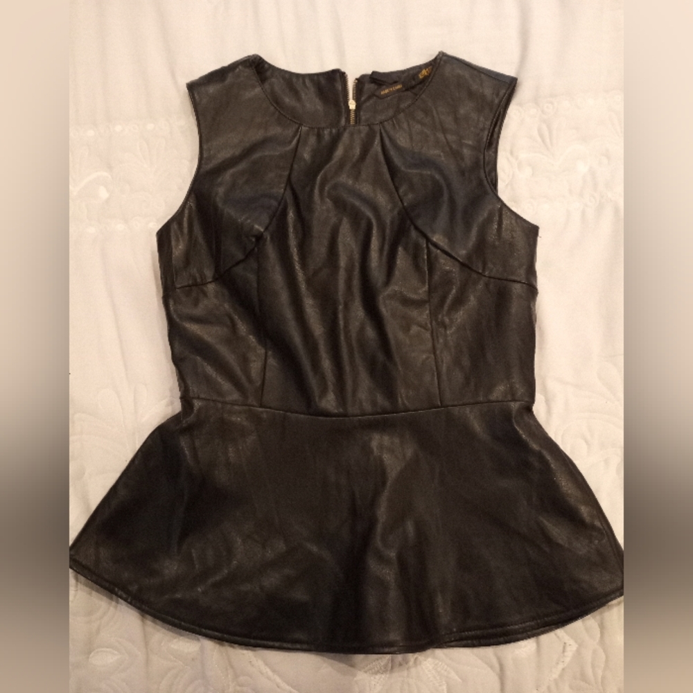 Faux Leather Peplum Top with Full Zipper in Back